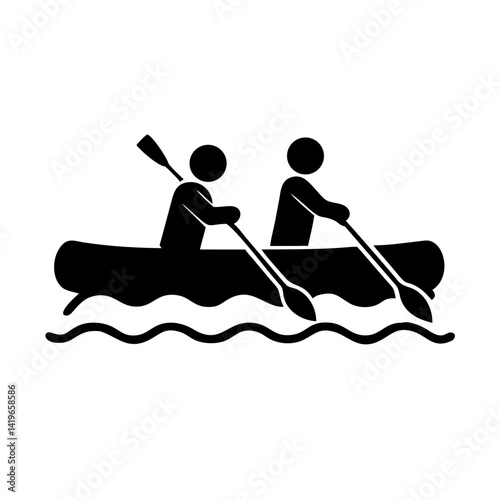 Two people canoeing kayak boat paddling water sport recreation river adventure activity together icon