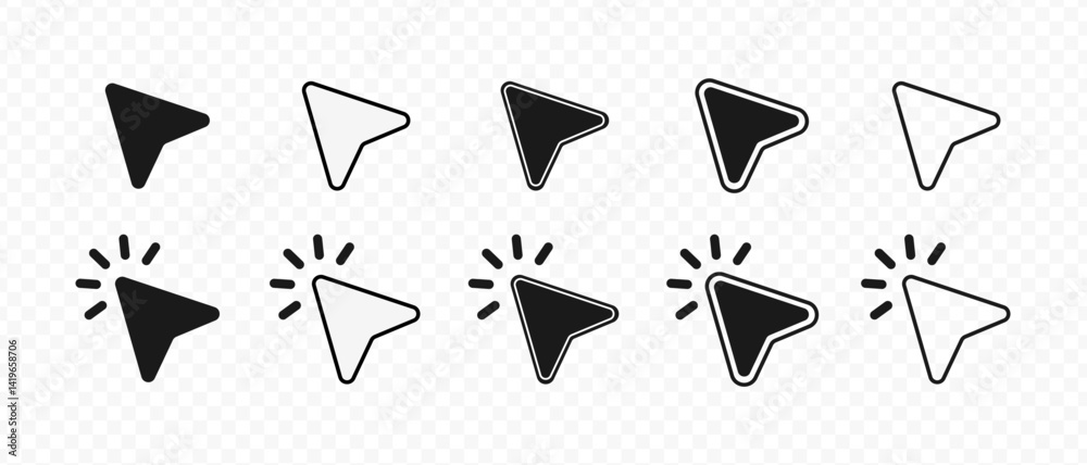 Pointer click. Cursor mouse icon. Click cursor black, outline.