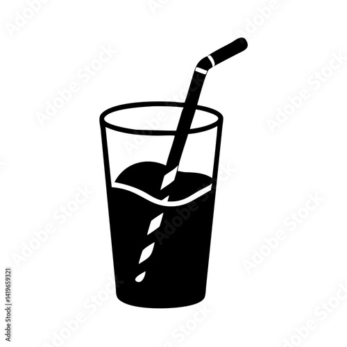 drinking straw in glass icon, drinking straw in glass silhouette vector illustration-simple silhouette illustration of drinking straw in glass, perfect for drinking straw in glass logos and icons