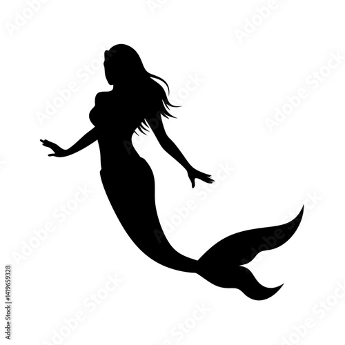 Mermaid silhouette vector illustration of sea creature mythical fantasy underwater ocean tale siren woman
