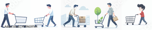 vector collection of young people pushing a trolley