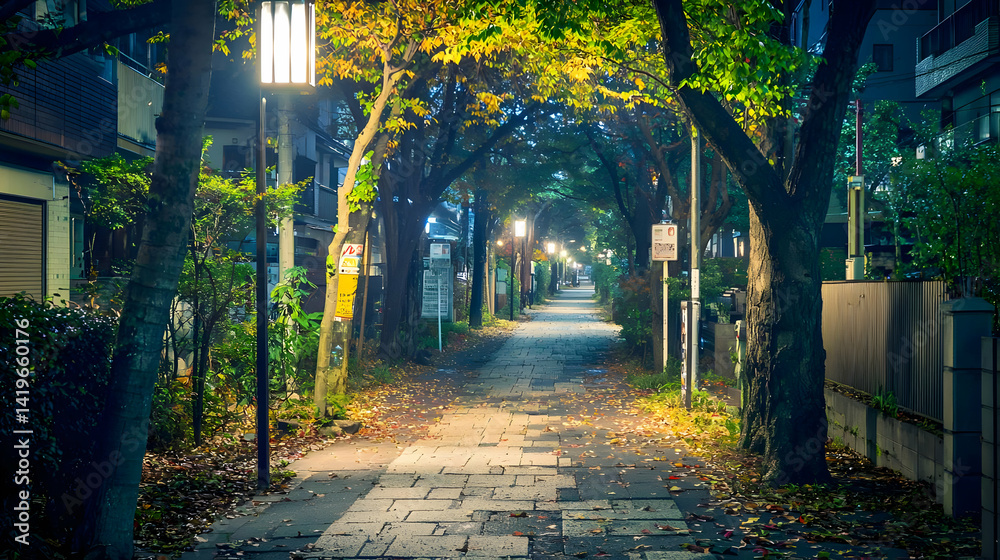 Obraz premium Autumn Evening Street In A Japanese Town