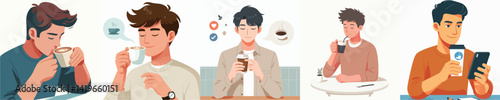 vector collection of young man people drinking coffee