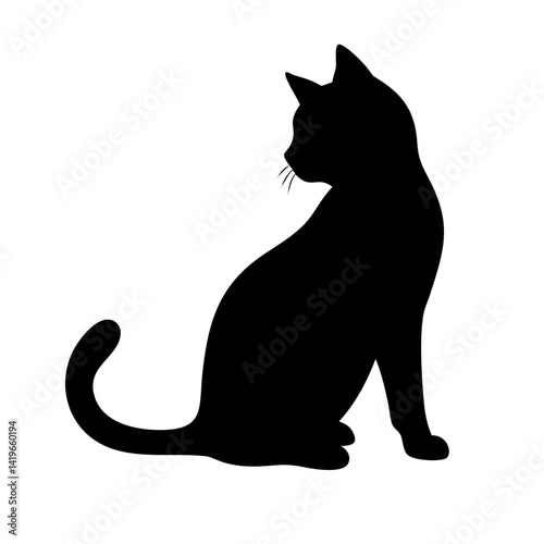 Black cat silhouette vector illustration feline pet animal domestic kitty kitten design art graphic image