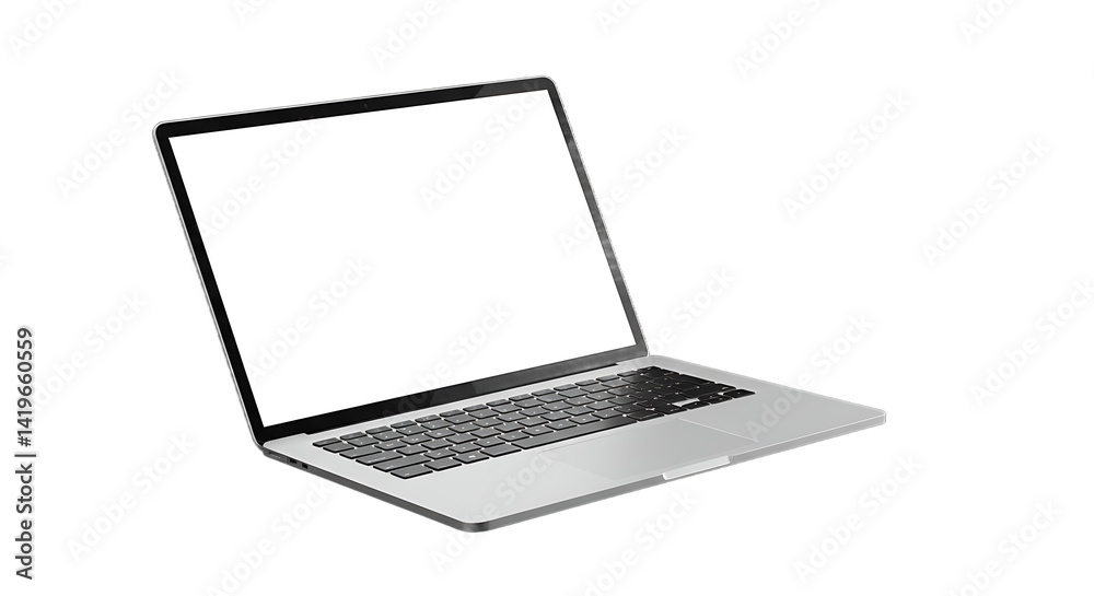 Laptop with a blank white screen is angled on a black background providing space for text or graphics Laptop with a blank white screen is angled on a black background providing space for text or graphics