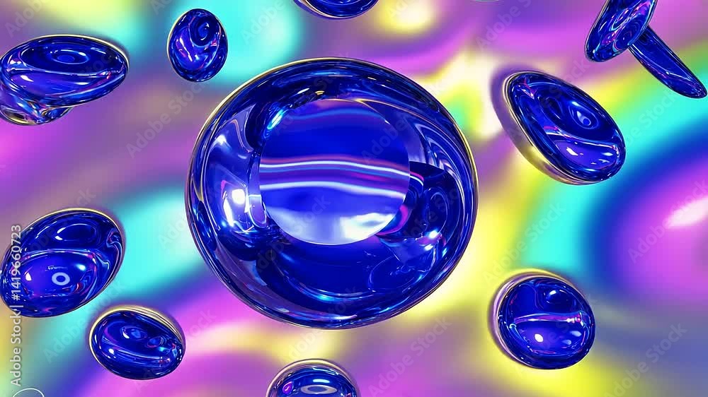 Colorful abstract background featuring blue bubbles floating on a vibrant, swirling pattern