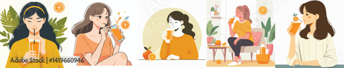 vector collection of women drinking orange juice