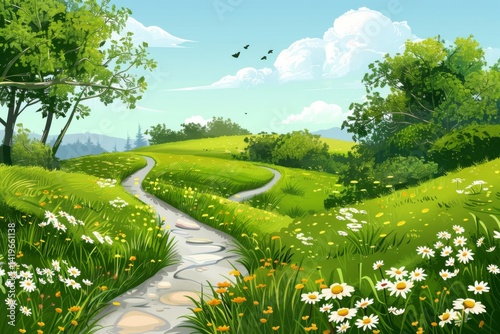 Serene Meadow Pathway Illustration