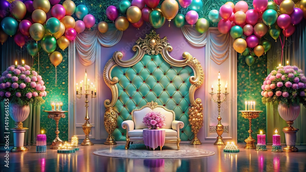 Fototapeta premium Birthday Party Backdrop, Elegant Event Decor, Product Placement