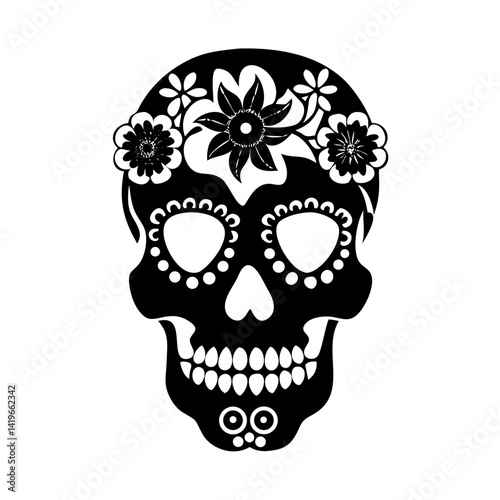 Sugar skull floral day of the dead calavera mexico dia de los muertos halloween decoration art vector