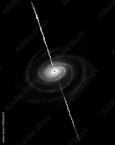 Quasar- is a very bright and powerful source of radiation located in the center of a distant galaxy.Vector illustration