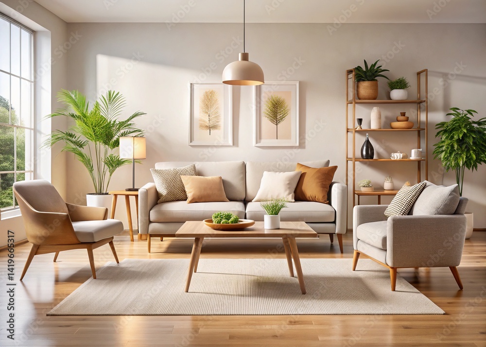 Fototapeta premium Modern Minimalist Home Decor - Stylish Living Room Furniture