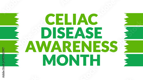 Celiac Disease Awareness Month text with side lines on a White background. Which is observed every year in May to celebrate Celiac Disease Awareness Month.