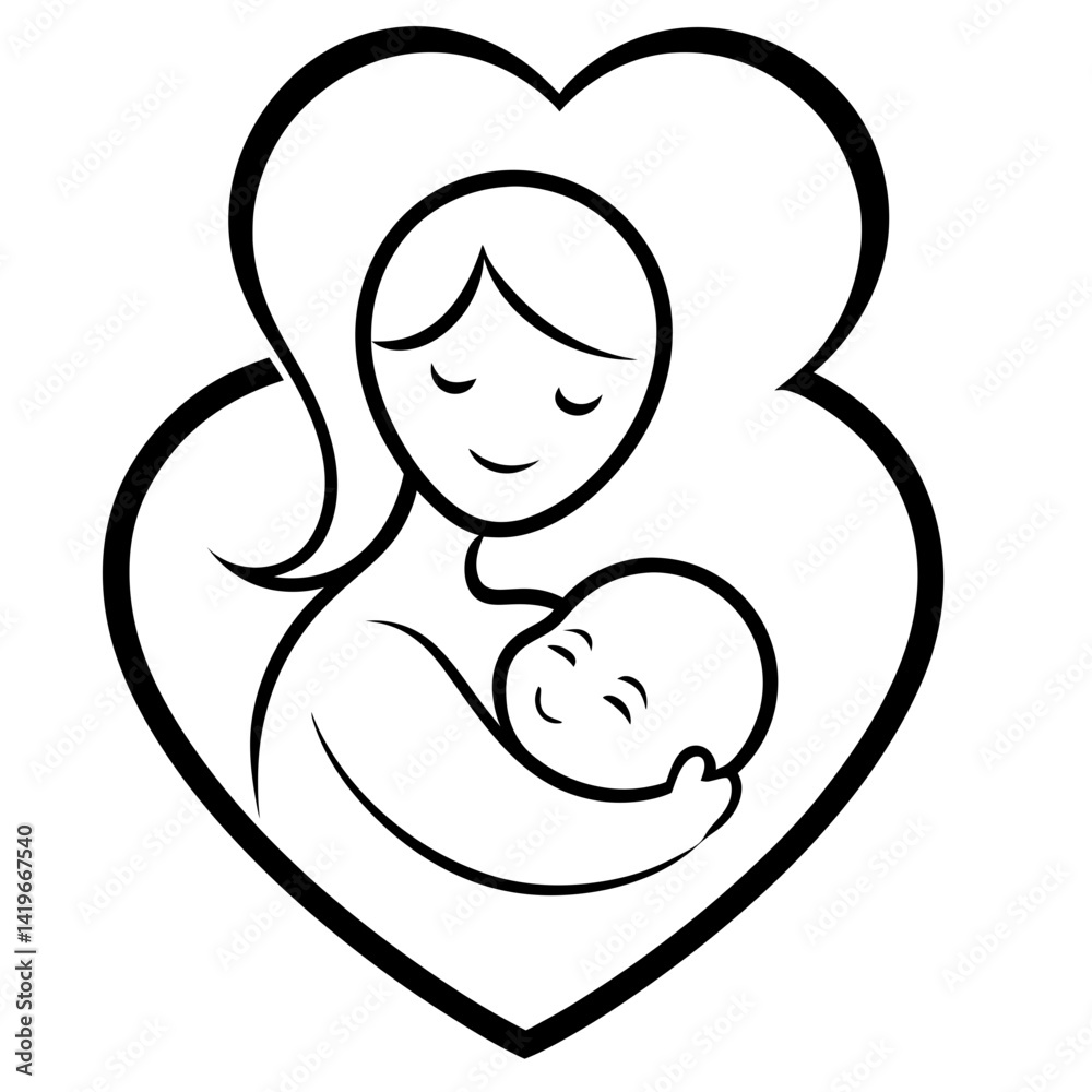 Minimalist Mother and Child line art Logo Design Minimalist Mother and Child line art Logo Design