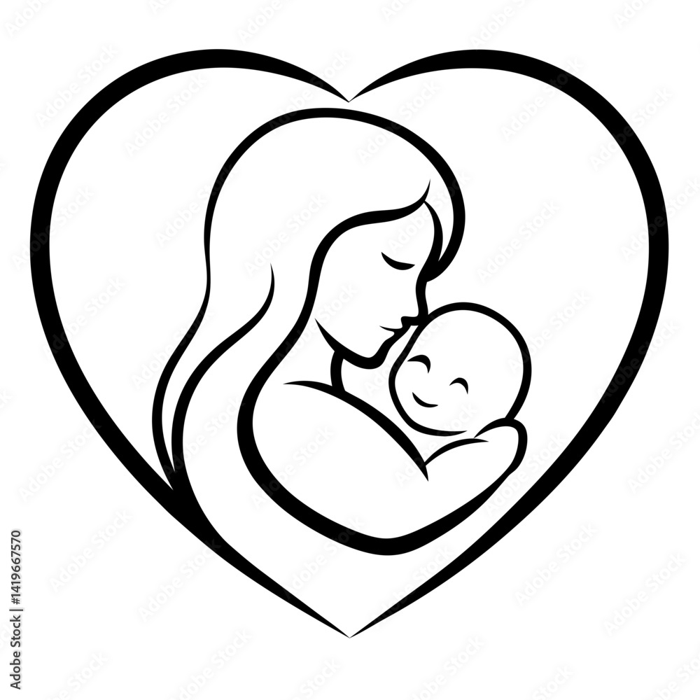 Minimalist Mother and Child line art Logo Design Minimalist Mother and Child line art Logo Design
