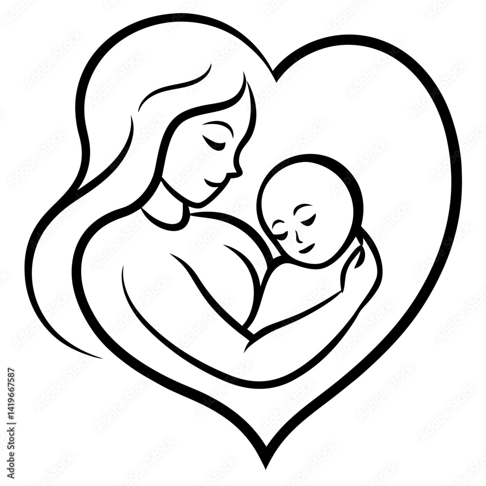 Minimalist Mother and Child line art Logo Design Minimalist Mother and Child line art Logo Design