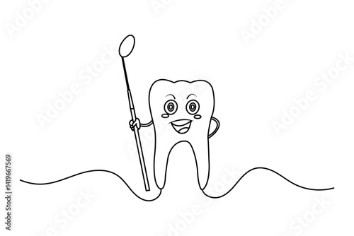 Human Tooth continuous one line art drawing of isolated flat vector design