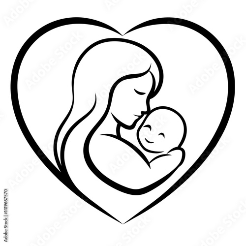 Minimalist Mother and Child line art Logo Design 