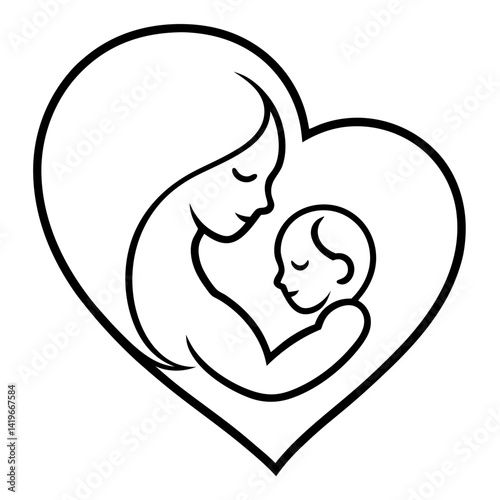 Minimalist Mother and Child line art Logo Design 