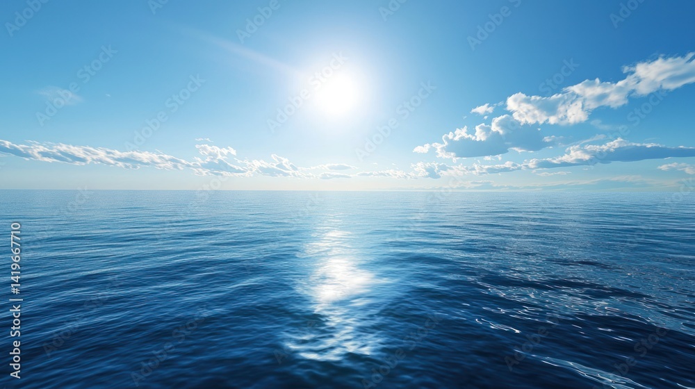 Obraz premium A yacht sailing on a calm blue ocean with the sun shining.