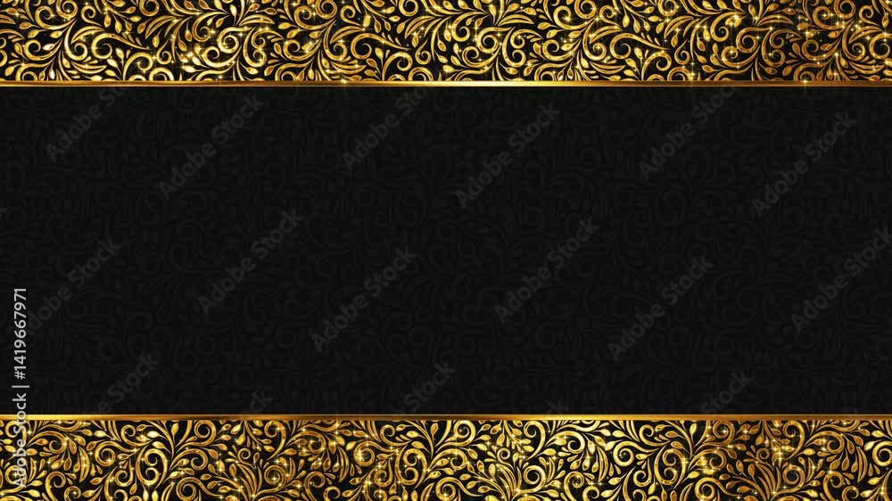 abstract golden floral pattern and border frame with glitter stars vintage animation, oriental decorative frame,ornamental luxury social media motion design element	
