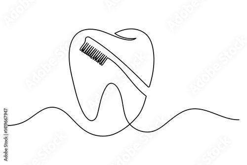 Human Tooth continuous one line art drawing of isolated flat vector design