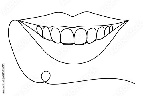 Human Tooth continuous one line art drawing of isolated flat vector design