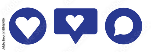 love heart icon buttons. Icons like comment, share, save, like media button.  Like icon button , thumb up icon , love and heart icon , comment icon  