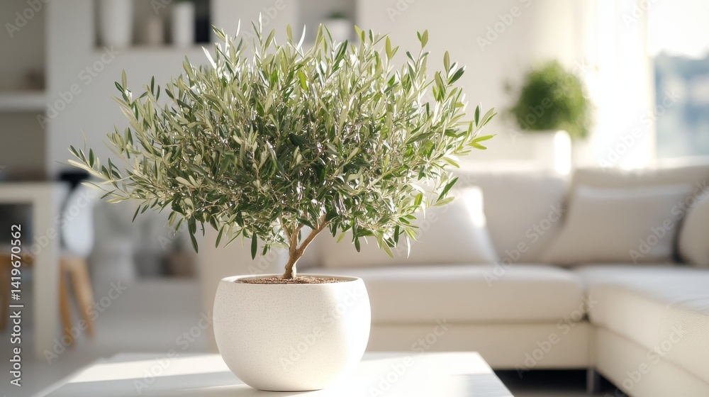 Fototapeta premium Potted Olive Tree in a Modern Living Room
