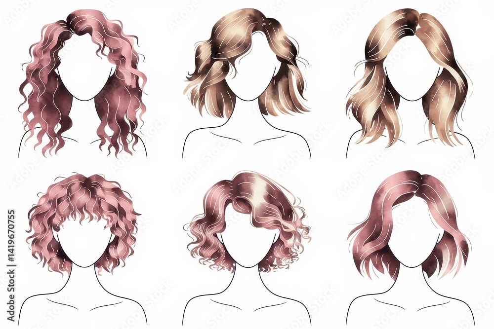 Various women's hairstyles in different lengths and textures.