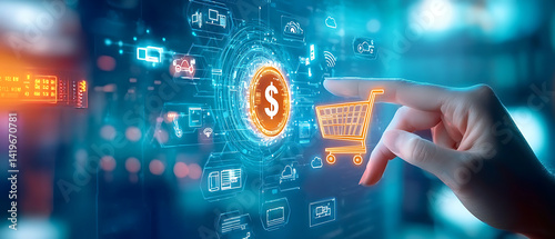 Digital transaction insights e-commerce platform infographic tech environment close-up view financial concepts