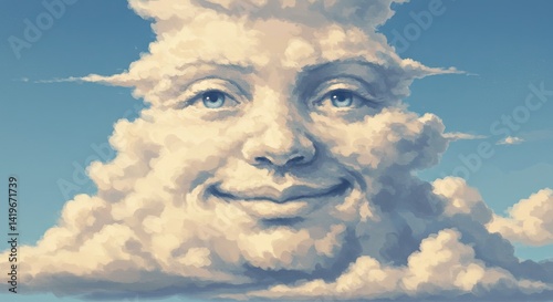 A woman's face is painted on a cloud