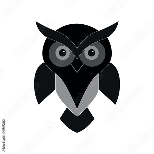 Minimal Black Owl Logo – Monochrome Flat Vector Design