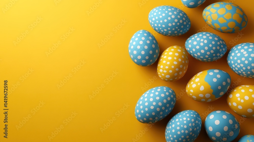 Fototapeta premium Colorful Decorative Easter Eggs on Bright Yellow Background