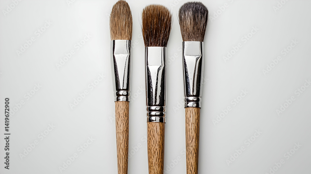 Fototapeta premium Three Paintbrushes In Different Shades On White Background