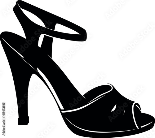 Elegant Black Heel Silhouette, Ankle Strap Sandal Icon, Fashionable Shoe Shape