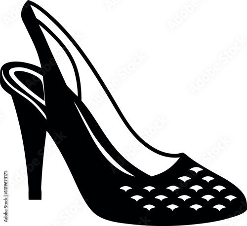 High Heel Stiletto Shoe Silhouette Isolated. Elegant, Black Footwear Icon Style Design