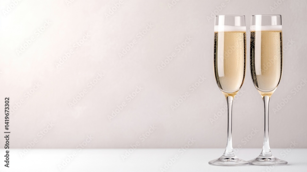 Two champagne flutes filled with bubbly