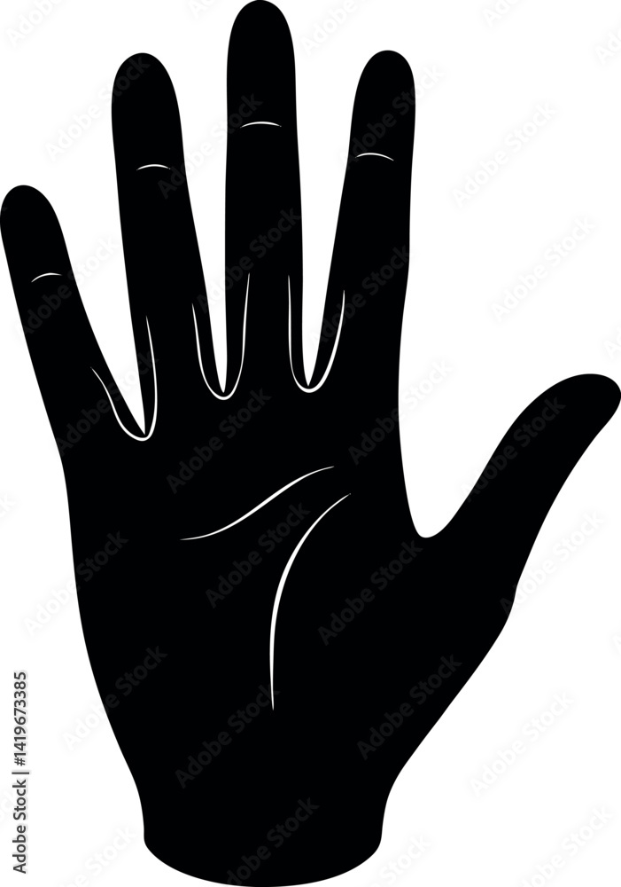 Obraz premium Open Hand Silhouette Isolated, Fingers Extended, Palm Facing Forward, Flat Design, Black Shape
