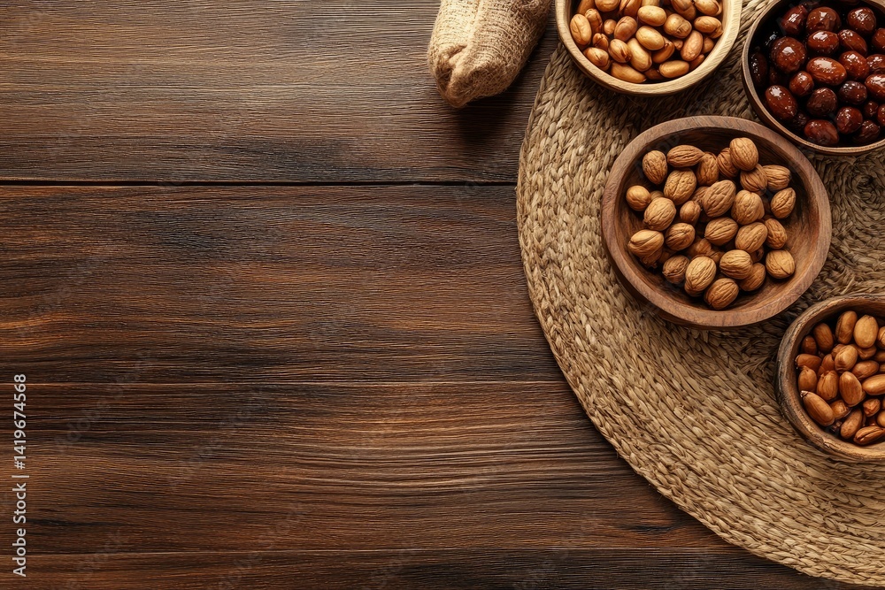 Various Nuts on Wooden Surface Various Nuts on Wooden Surface