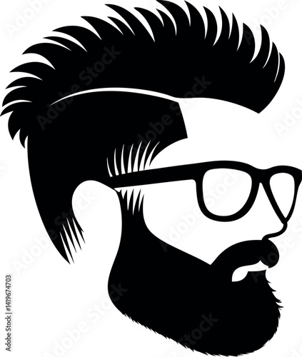 Silhouette of Bearded Man Wearing Eyeglasses in Profile with Stylish Haircut