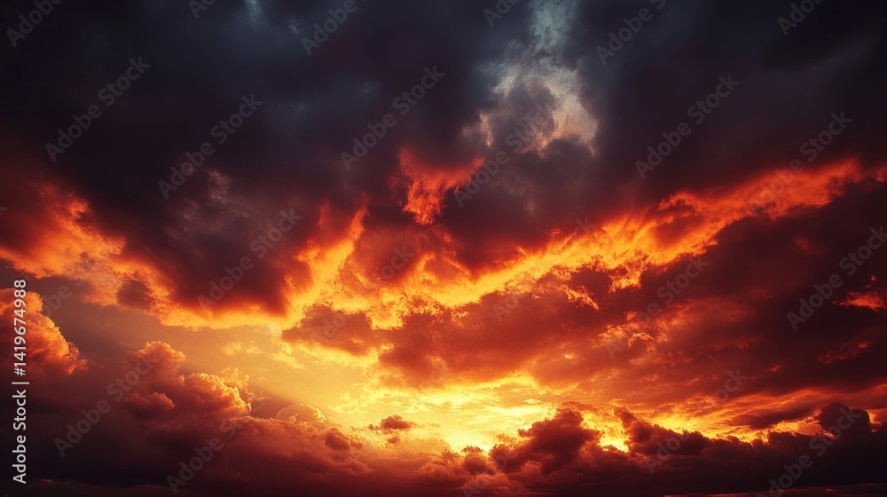 Fototapeta premium Fiery Sunset Sky with Dramatic Clouds