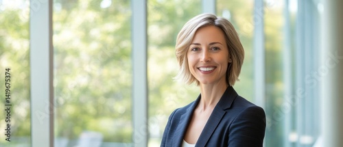 Confident professional woman smiling in modern office Free Download Confident professional woman smiling in modern office - GFXLoad