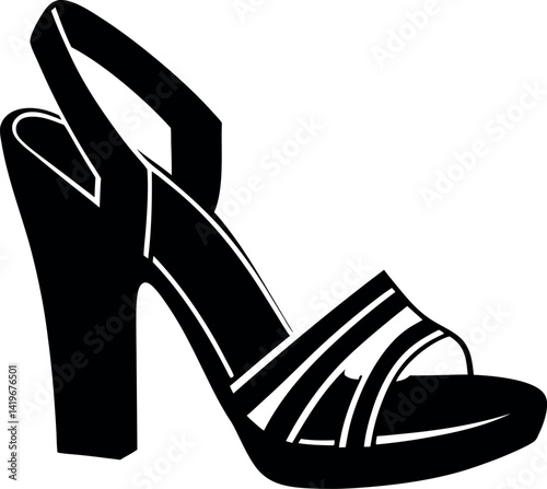Silhouette Sandal Heel Strappy Fashion, Trendy Footwear, Elegant Black & White Design