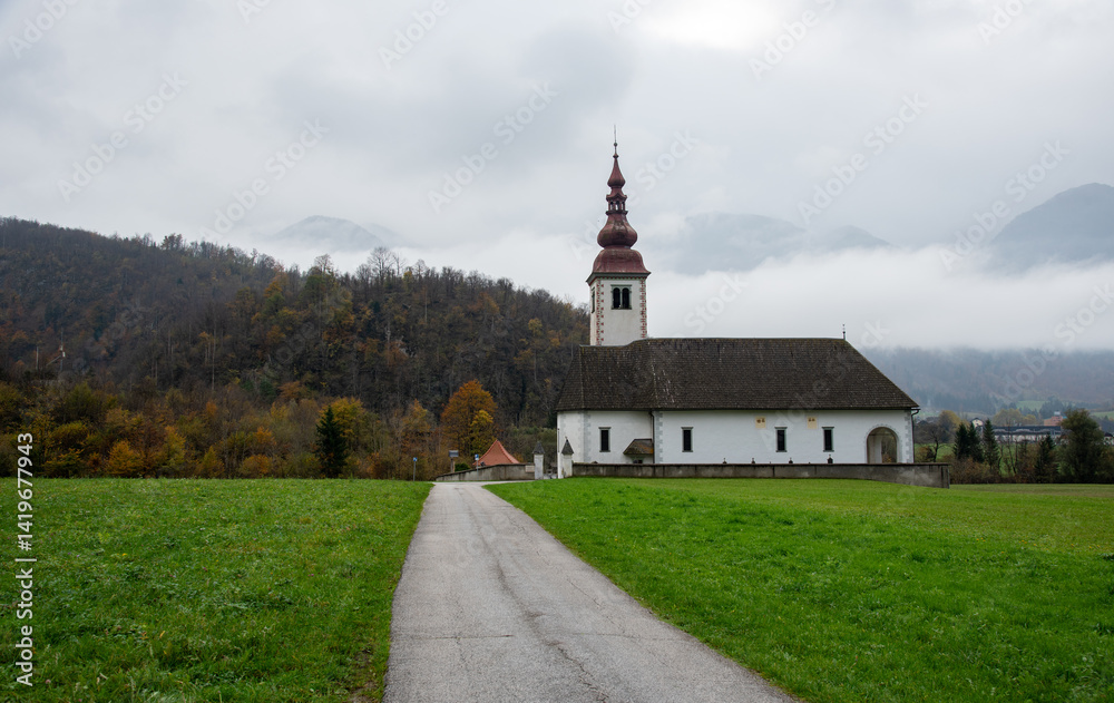 Church of the Assumption of the Virgin Mary cerkev Marijinega vnebovzetja in Bitnje, Bohinjska Bistrica, Slovenia
