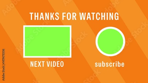 Simple end screen animation for a video showing a Thanks for Watching message with call to action. Video outro concept