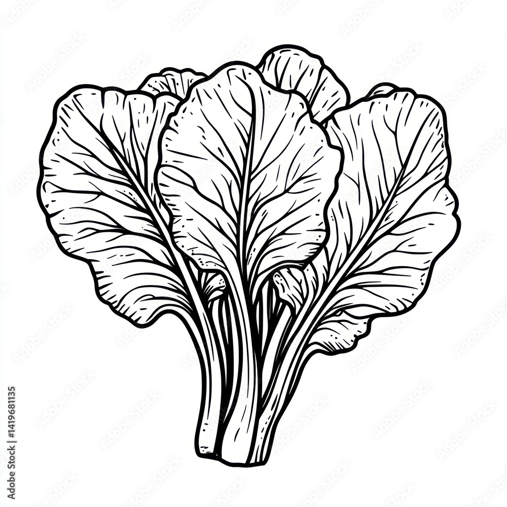 Fototapeta premium A detailed black and white illustration of fresh leafy greens