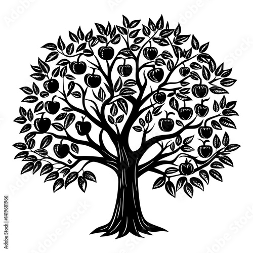 Download Apple Tree  Silhouette Vector Art And Illustration Eps File For Design.