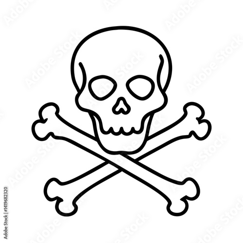 Skull and Crossbones Outline Icon on White Background  