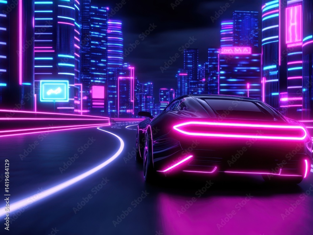 Fototapeta premium Futuristic city night drive